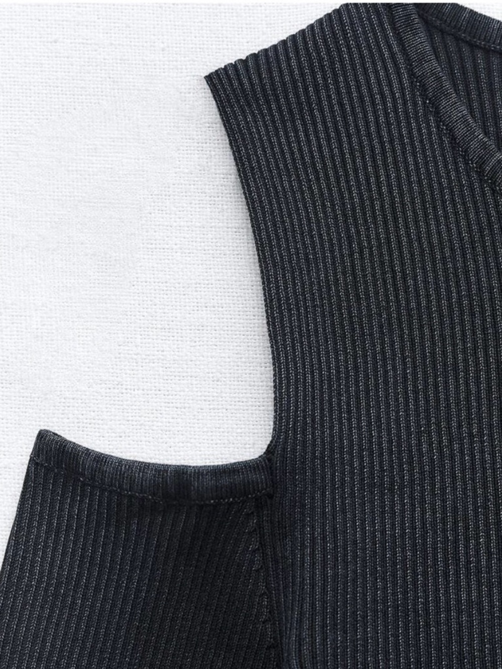 Zara Black Acid Wash Ribbed Cold-Shoulder Cutout Sweater SM - Picture 3 of 11